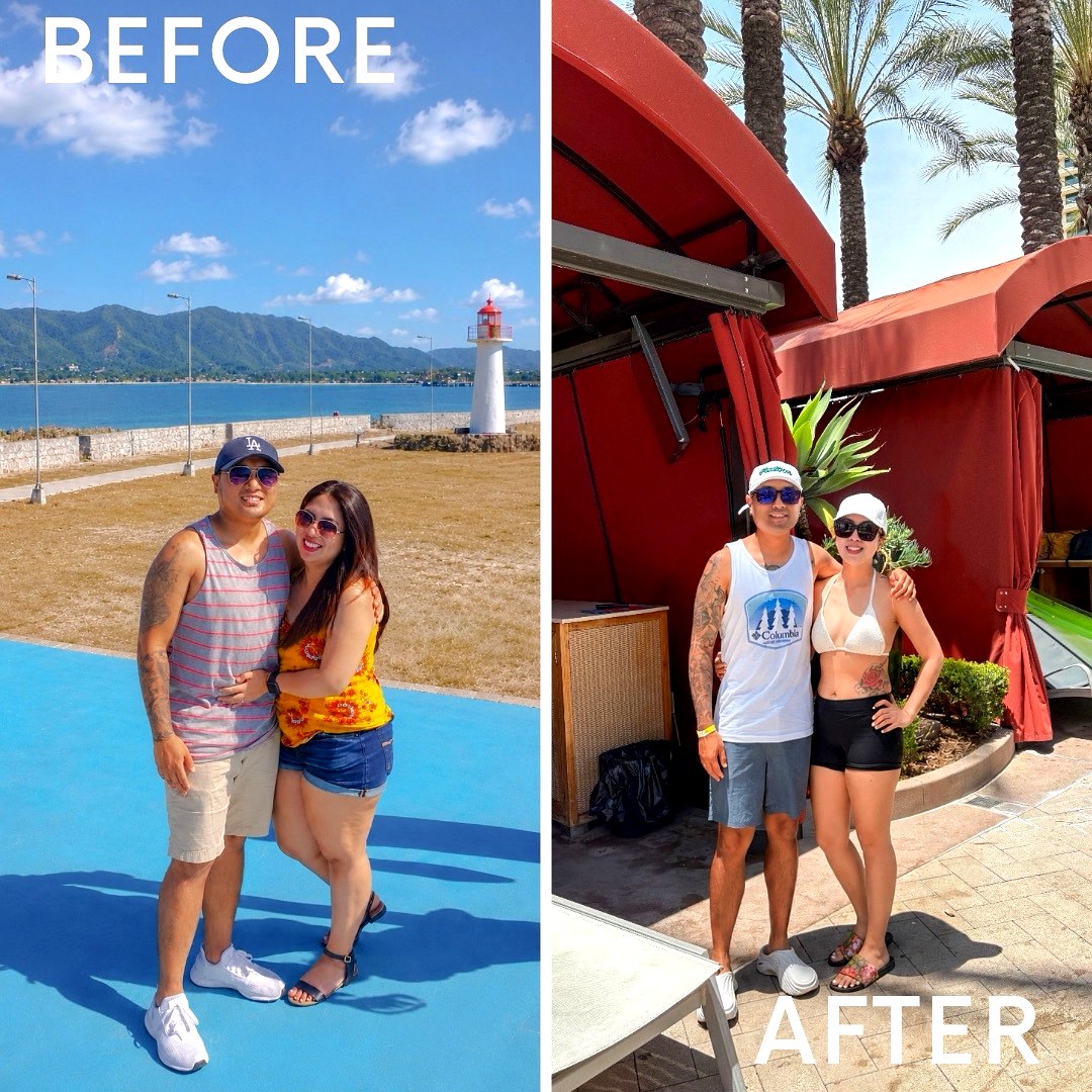 Couple transformation — before and after GLP-1 weight loss at The Hydro Drip Bar